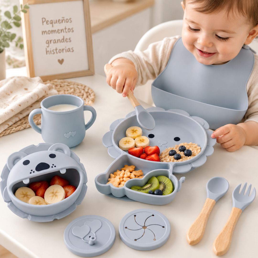 Set de Vajilla En Silicona Diseño Leon GRIS