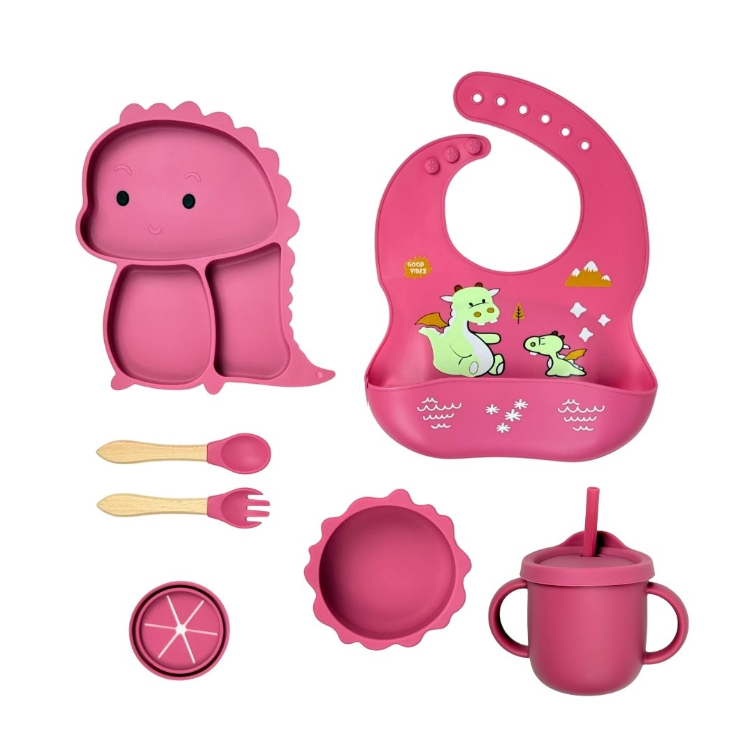 Set de Vajilla  Silicona Alimentación Dinosaurio Red