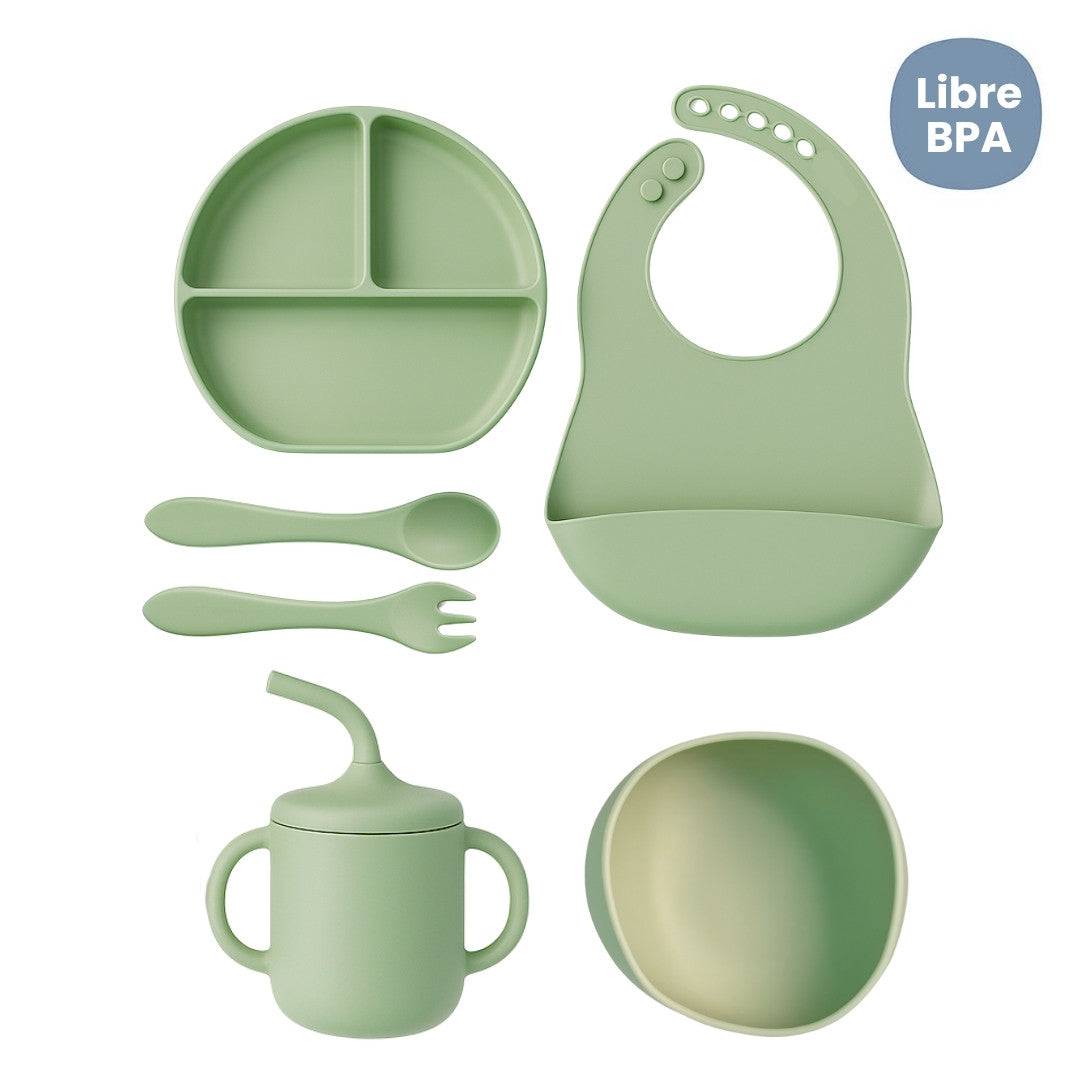 Set de Vajilla  Silicona Alimentación Sencilla Verde Oliva