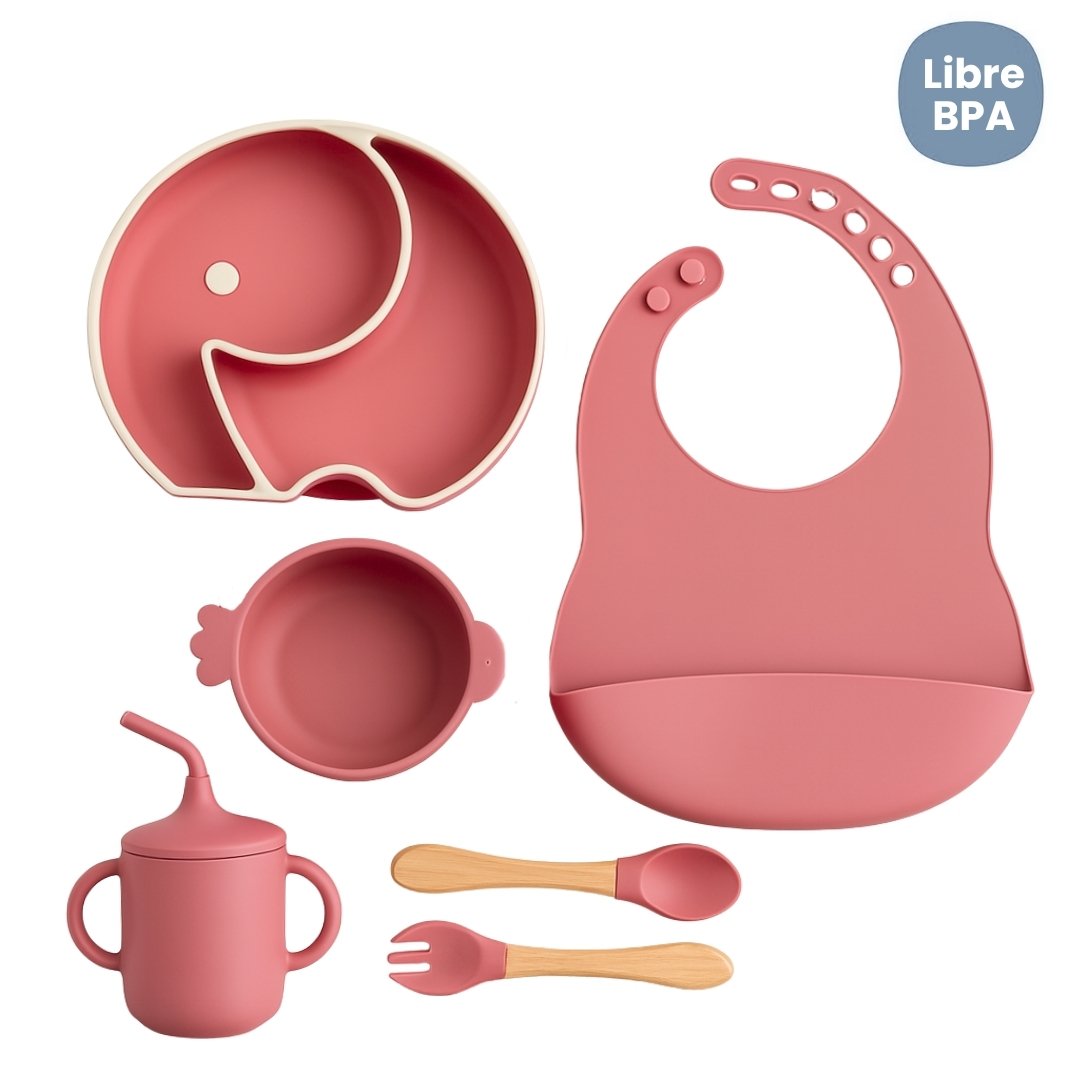 Set de Vajilla  Silicona Alimentación Silueta Elefante Red Rojo