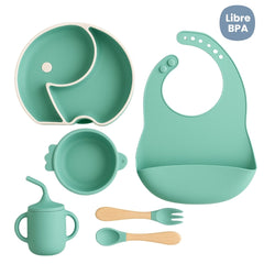 Set de Vajilla  Silicona Alimentación Silueta Elefante Verde AguaMarina