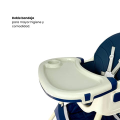 Silla Comedor Ari con Ruedas Plegable Azul Navy Bandeja
