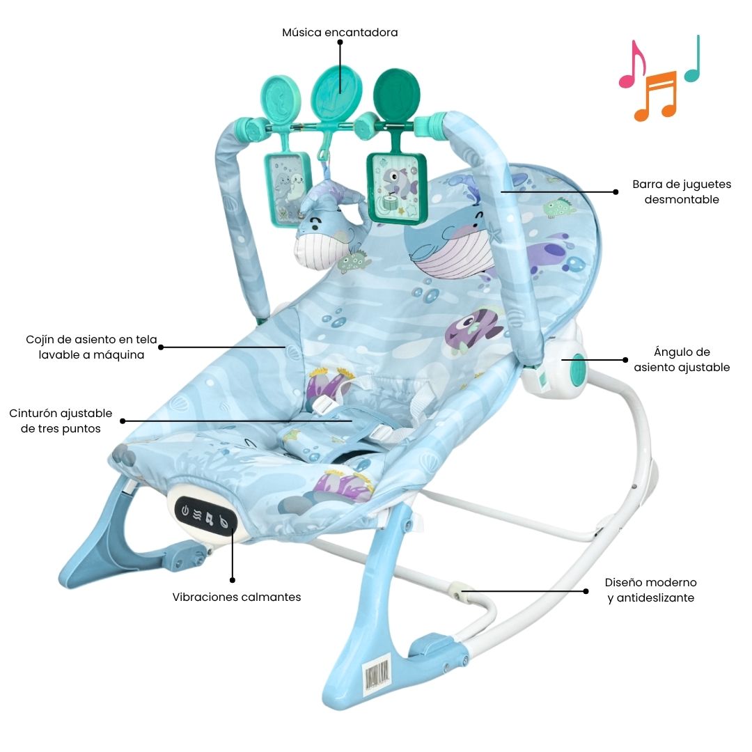 Silla Mecedora Rocker Ballena Azul Con Panel Táctil Características