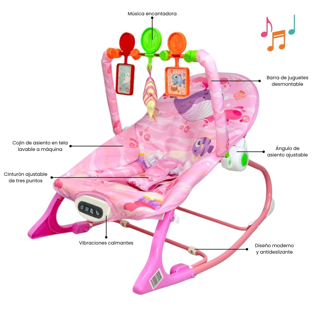 Silla Mecedora Rocker Ballena Rosa Con Panel Táctil Características