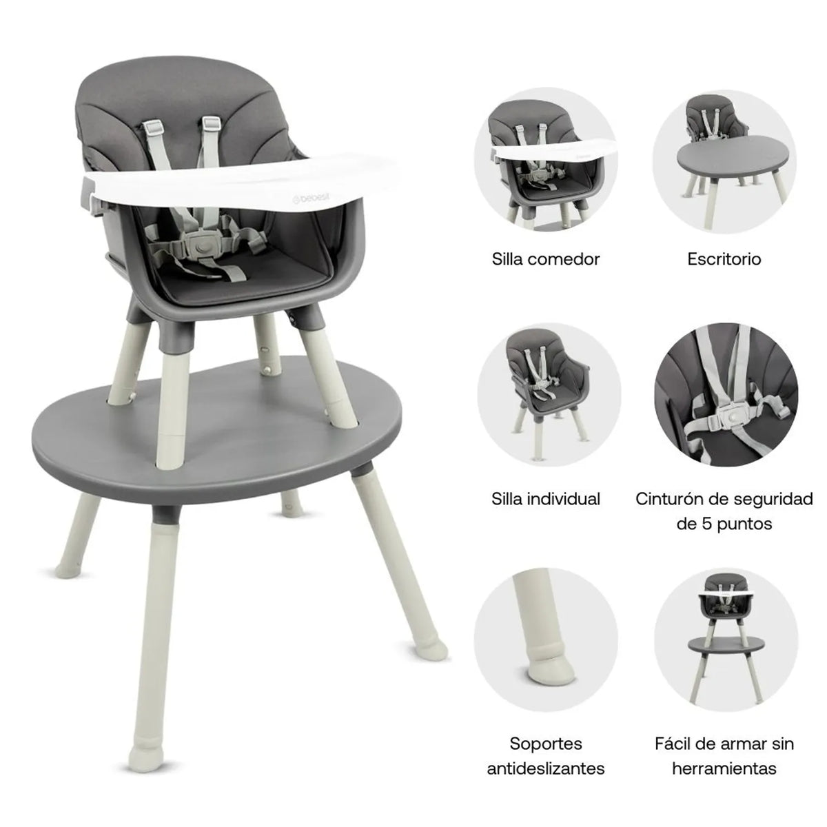 Silla Comedor Baby Desk 3 en 1 Gris Bebesit