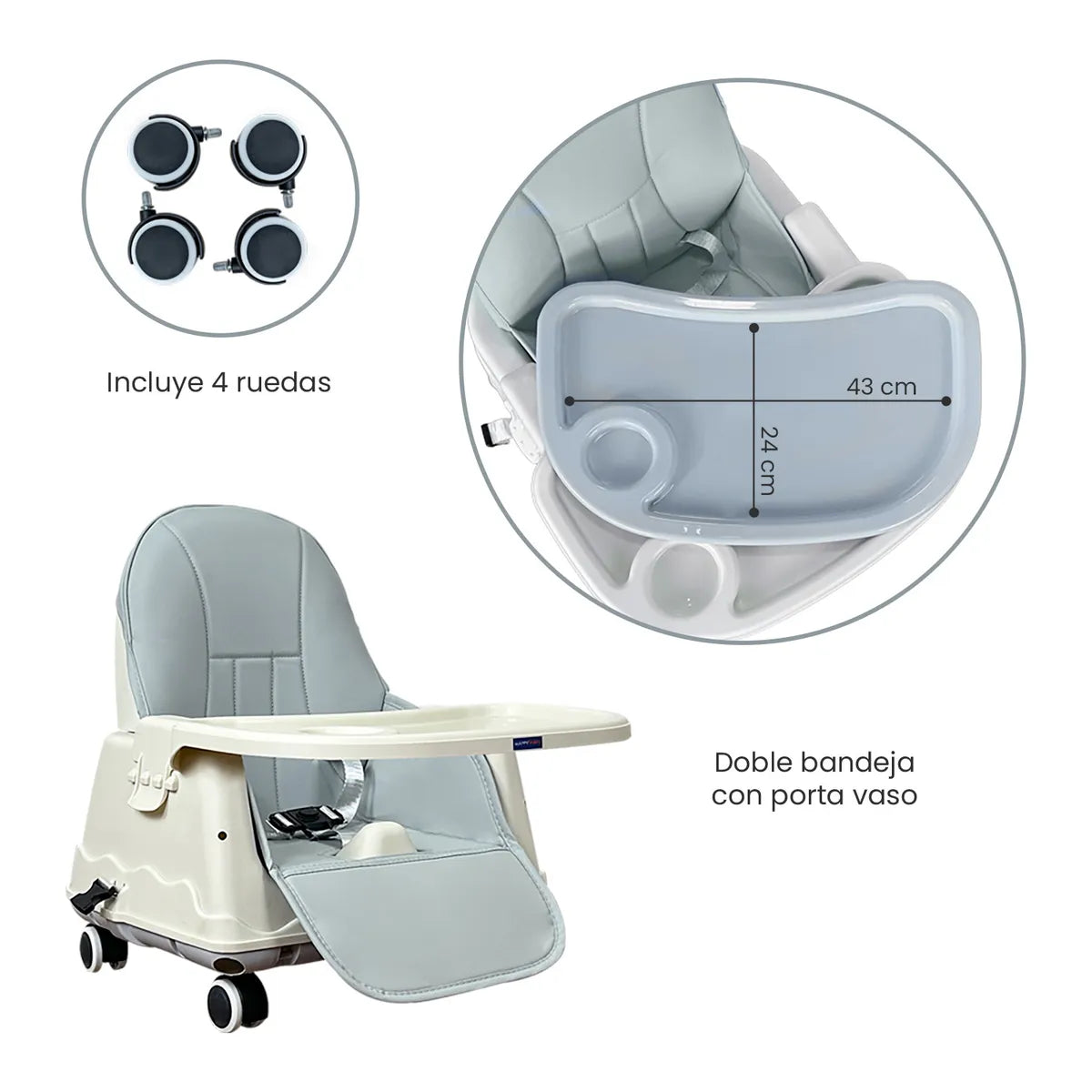 Silla Comedor Zoe Gris Happy Baby bandeja