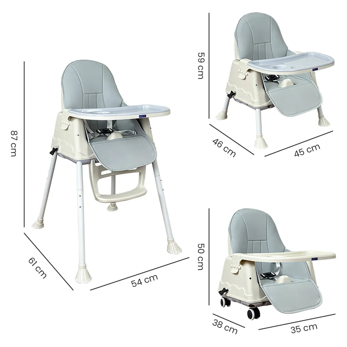 Silla Comedor Zoe Gris Happy Baby medidas