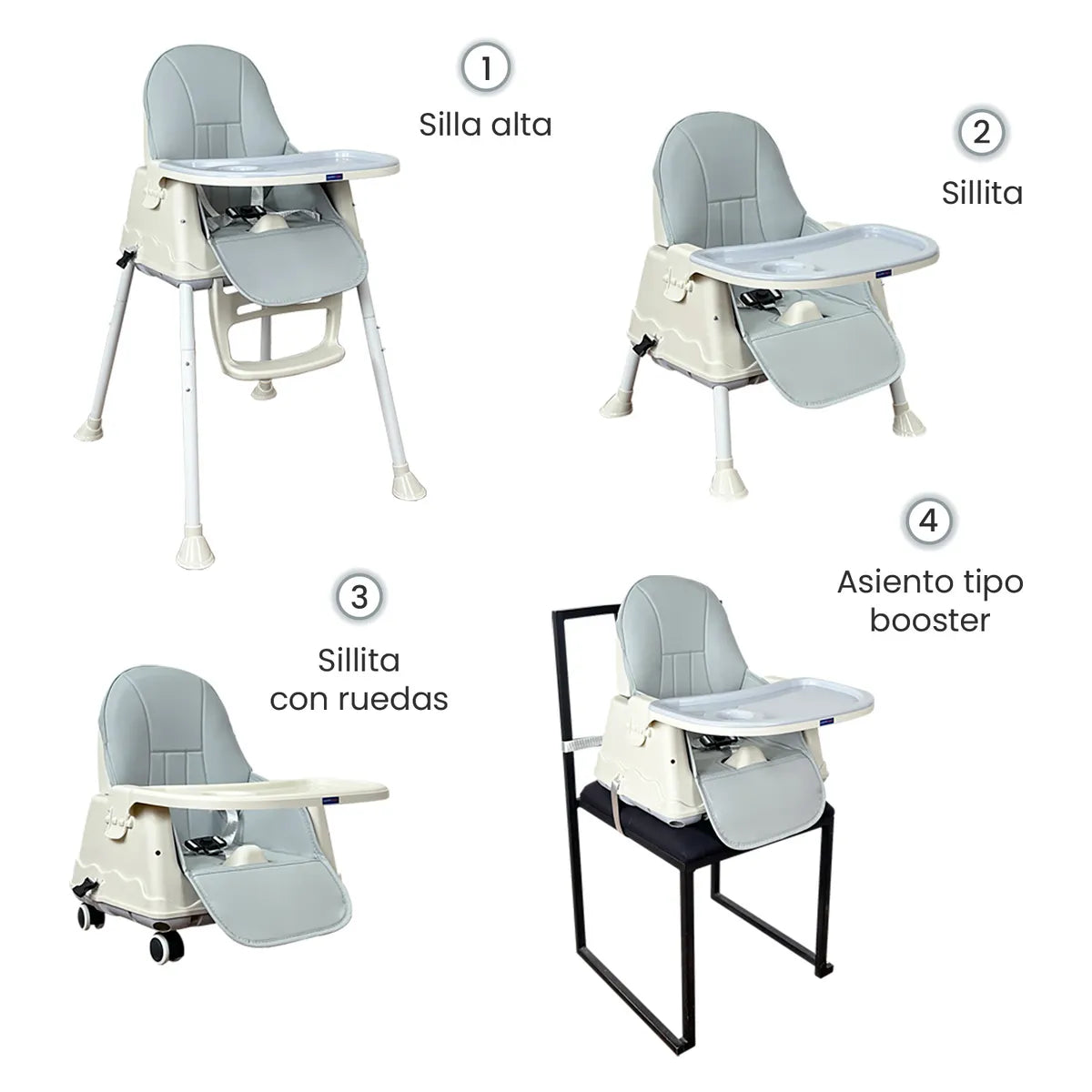 Silla Comedor Zoe Gris Happy Baby usos