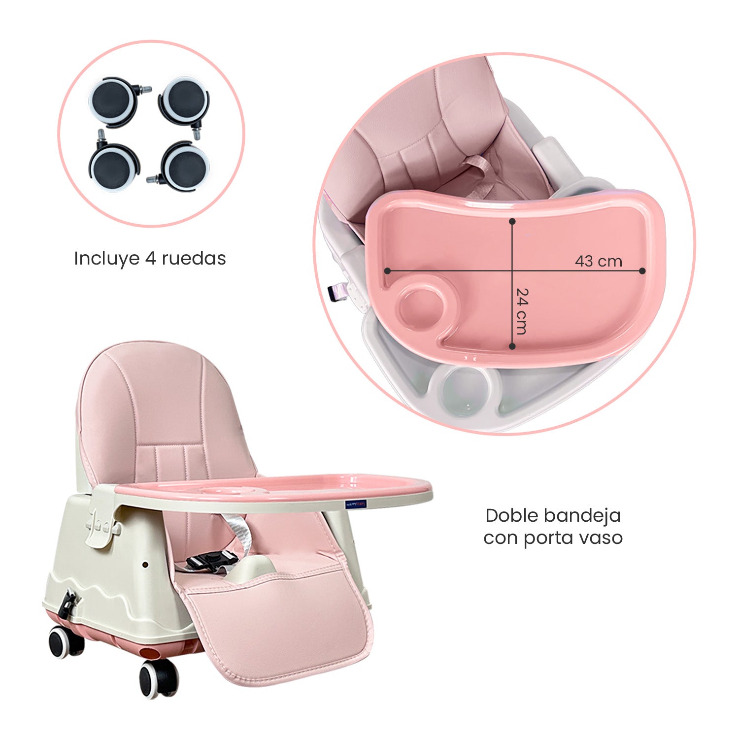 Silla Comedor Zoe Rosa Happy Baby bandeja