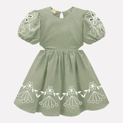 Vestido Manga Bordado Flor Menta