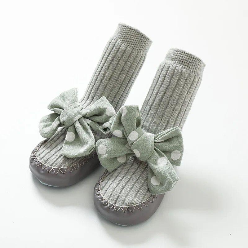 Medias Para Bebé Antideslizante Moño verde