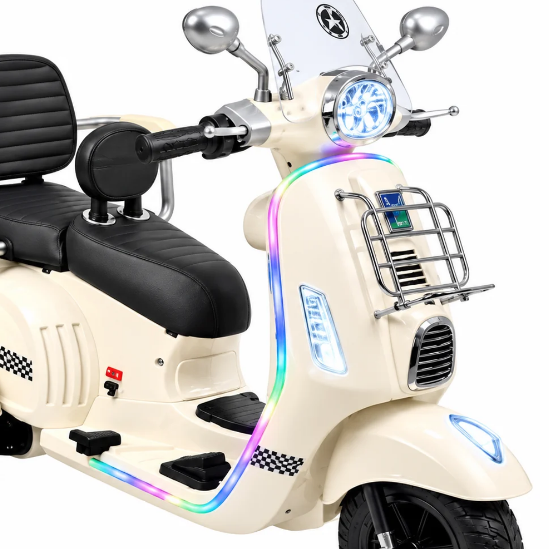 Moto Vespa Con Luces De Dos Puestos Blanco detalle