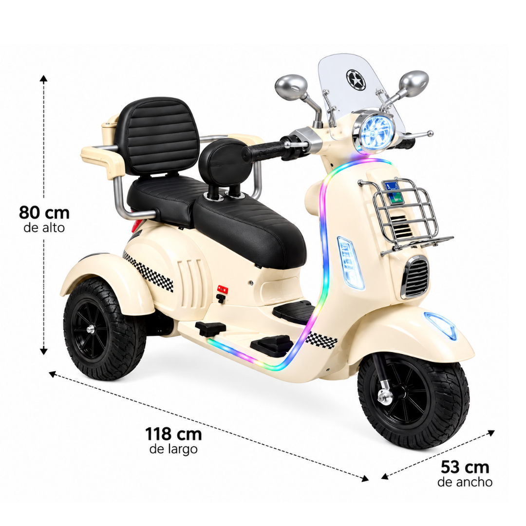 Moto Vespa Con Luces De Dos Puestos Blanco medidas