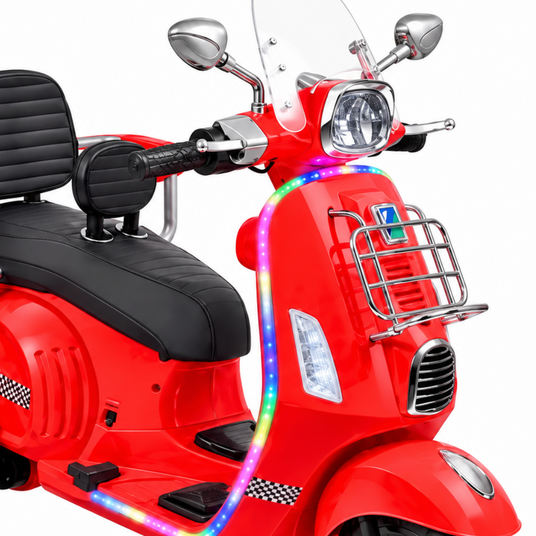 Moto Vespa Con Luces De Dos Puestos Rojo detalle