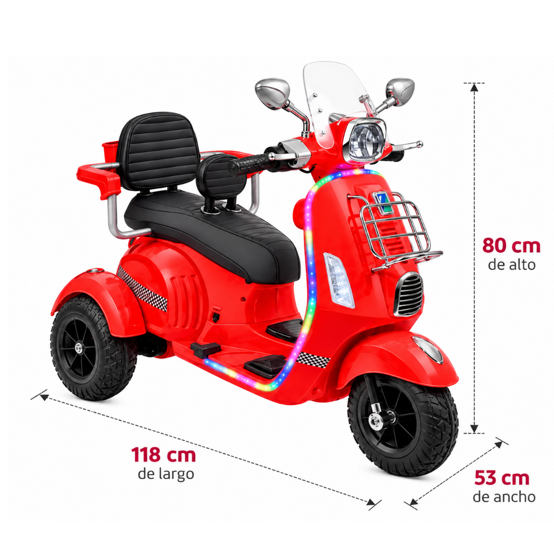 Moto Vespa Con Luces De Dos Puestos Rojo medida