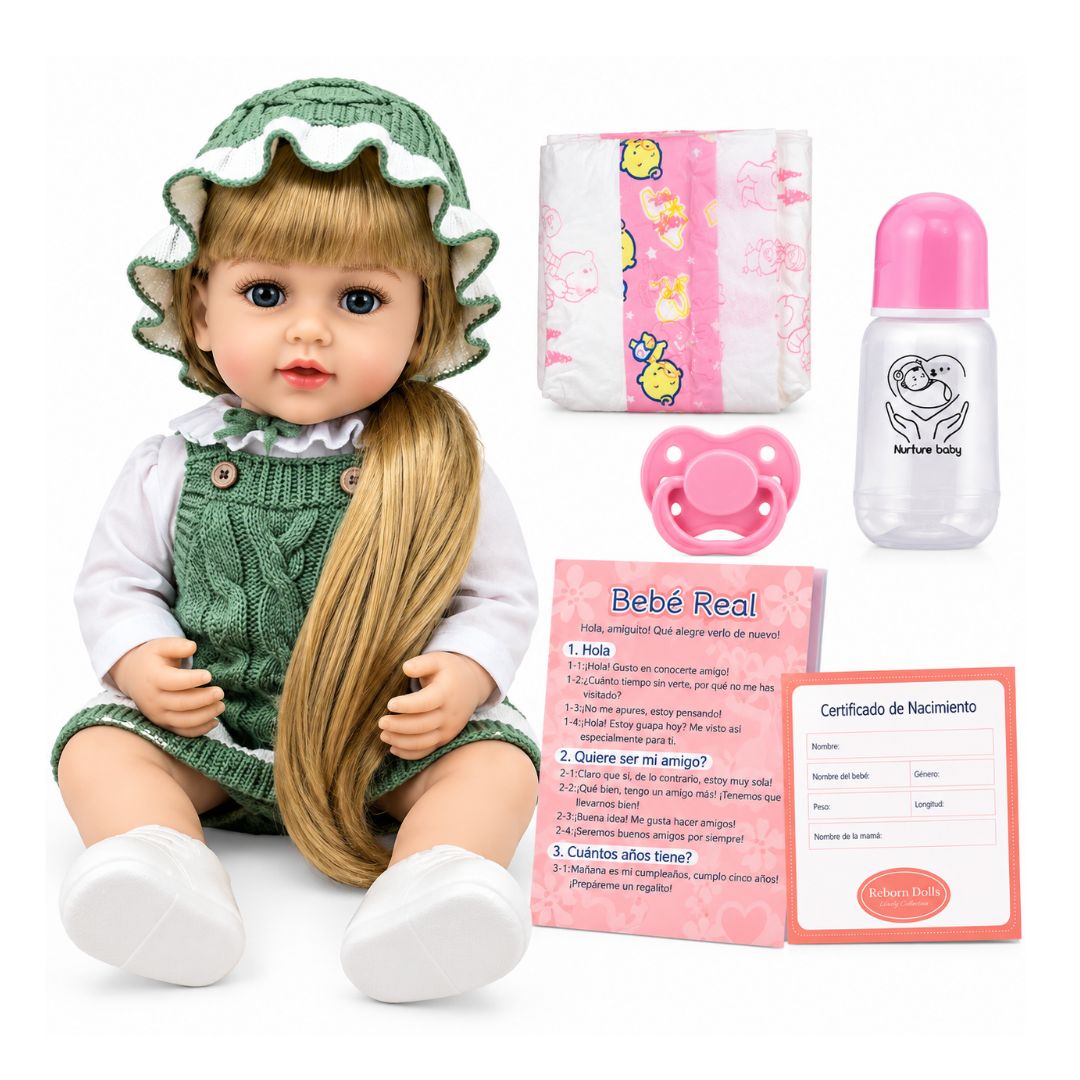 Muñeca Juguete Sonido Bebé Real Traje Verde estilo