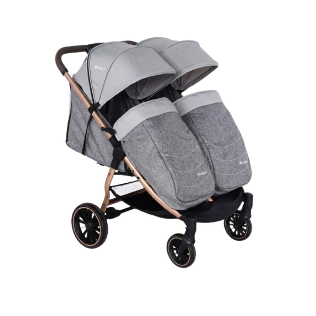 Coche Gemelar Leo & Lea Gris Claro Ebaby® Cubrepies