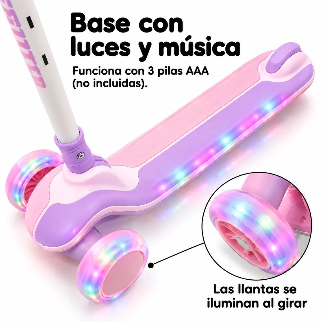 Patineta Scotter Luces y Musica Lila Rosa RUEDAS