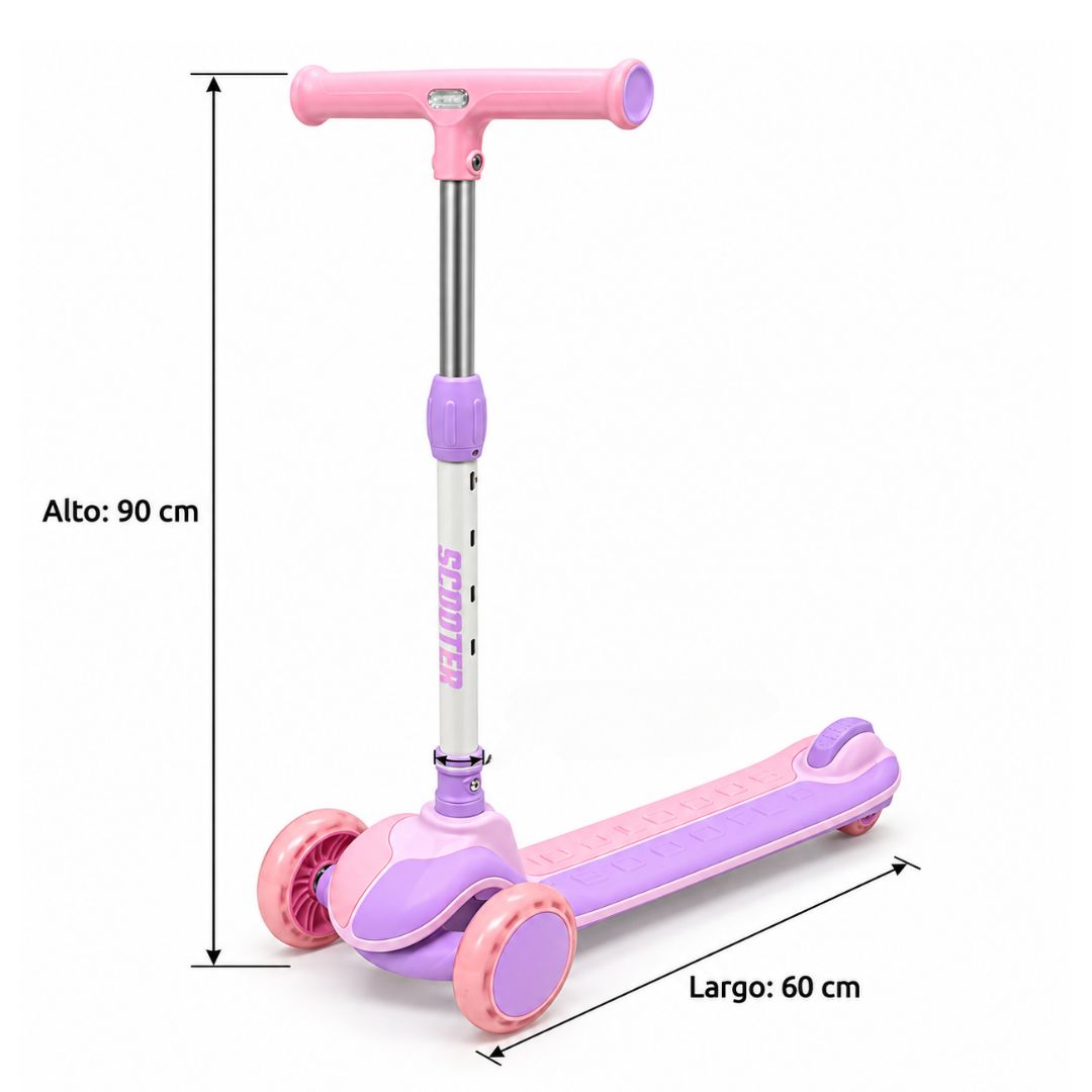 Patineta Scotter Luces y Musica Lila Rosa MEDIDAS