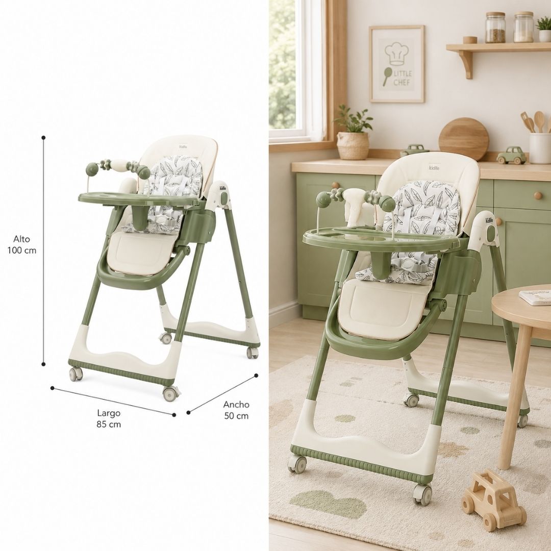 Silla Comedor Alta Trona Kidilo Verde medidas