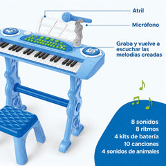 Juguete Set Teclado Musical con Micrófono Azul
