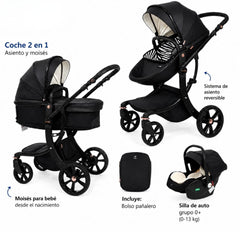 Coche Moisés Reversible con Porta Bebé 2 en 1 San Negro Kidilo