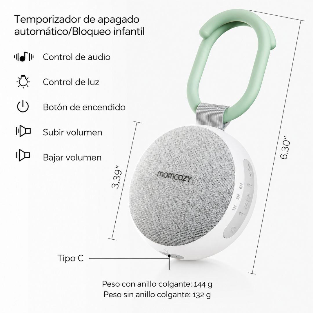 Monitor Ruido Blanco y Lámpara Portatil Momcozy medidas