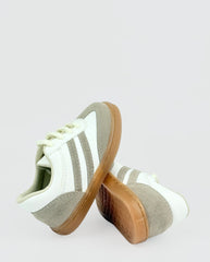 Tenis Combinado Rayas Beige Detalles