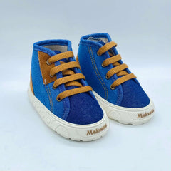 Tenis Bota Denim Combinado Cordones Café Melosos