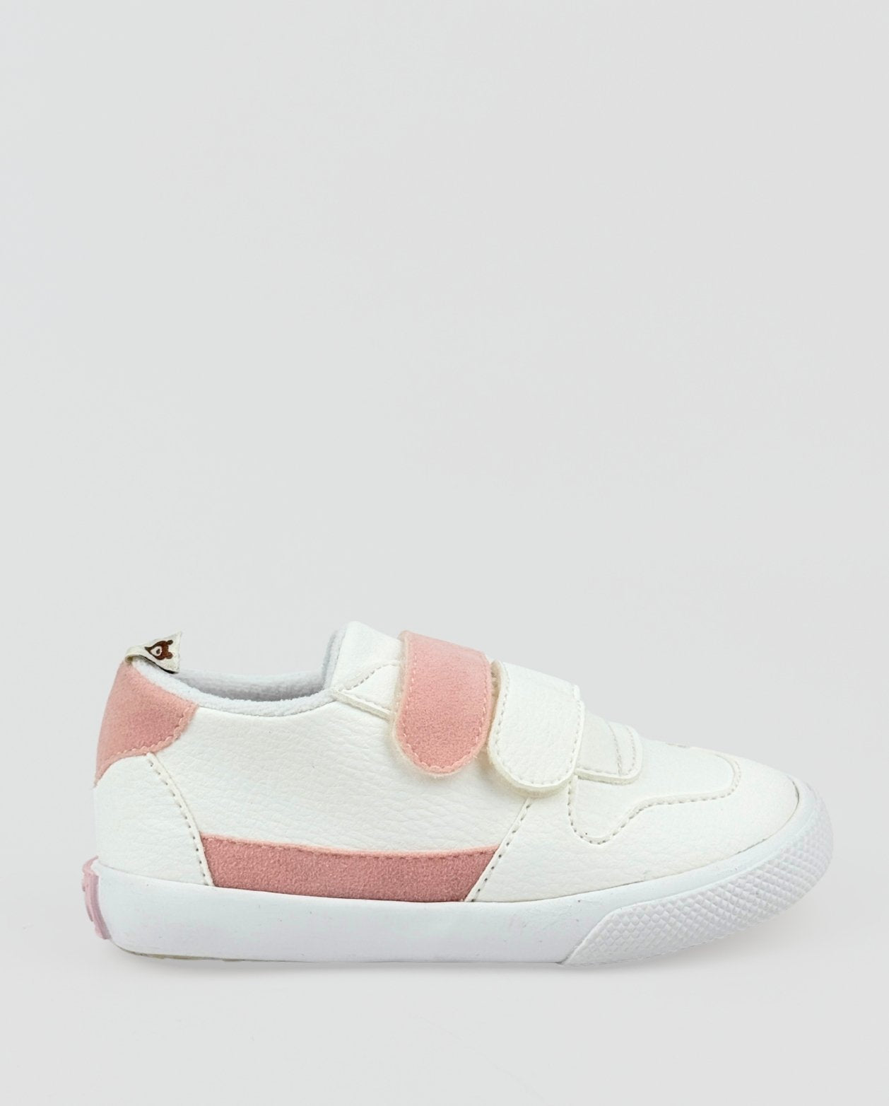 Tenis Velcro Blanco y Detalle Rosa Diseño