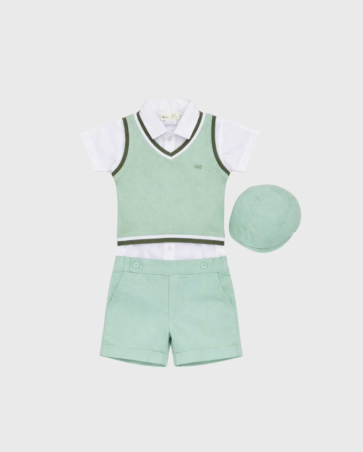 Traje Ceremonia Bermuda Chaleco Tejido Verde