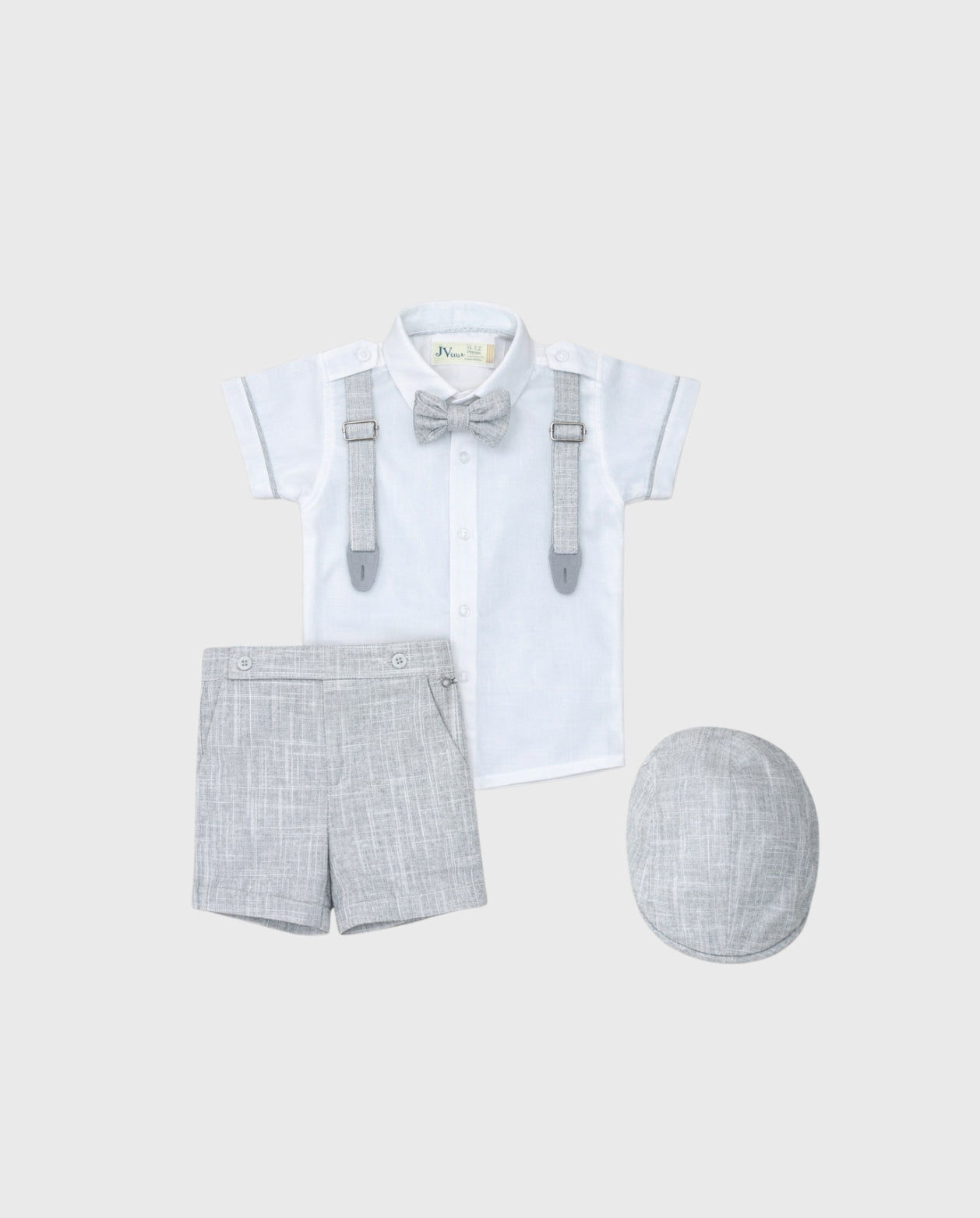 Traje Ceremonia Con Bermuda Tirantes y Boina Gris