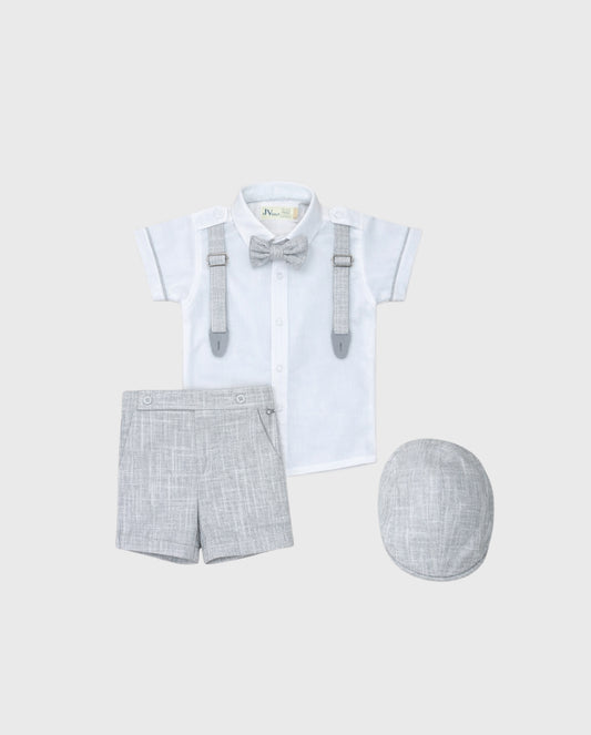 Traje Ceremonia Con Bermuda Tirantes y Boina Gris