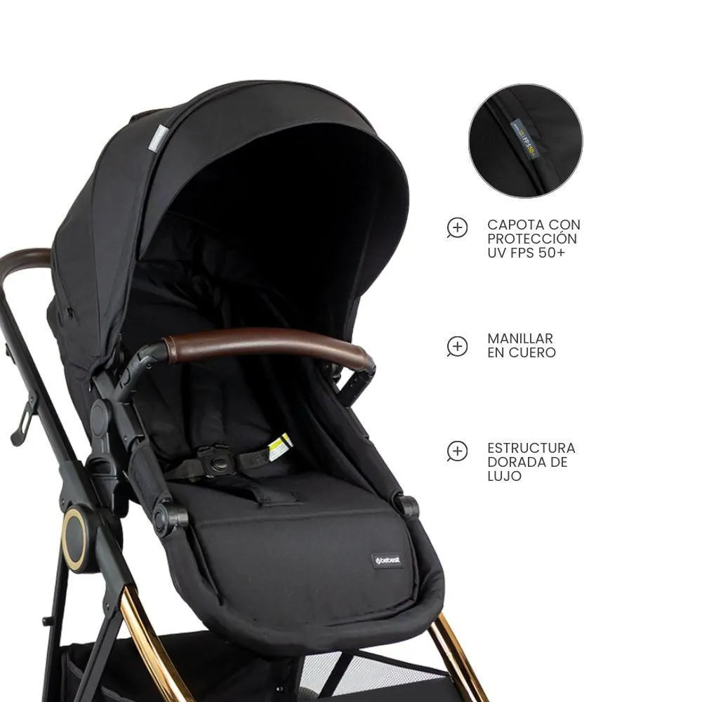 Coche con Porta Bebé Cosmos Gold Premium Negro Bebesit Detalles