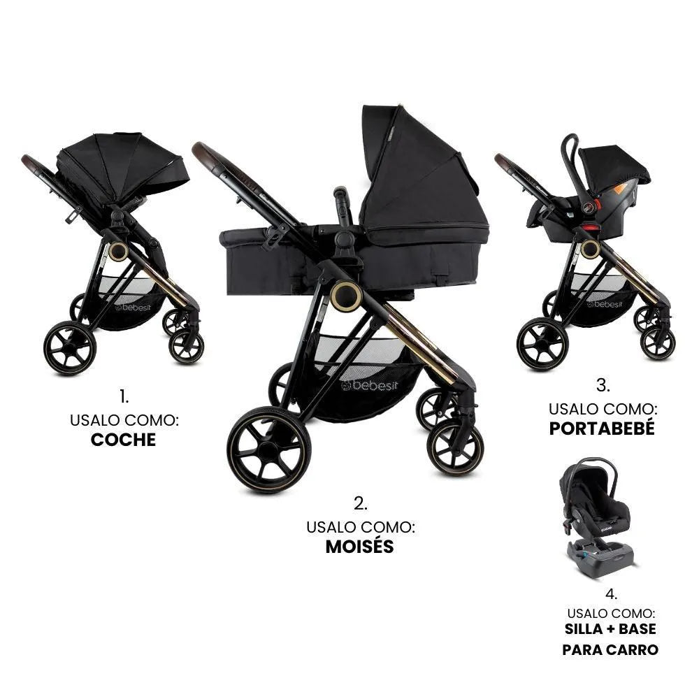 Coche con Porta Bebé Cosmos Gold Premium Negro Bebesit Uso