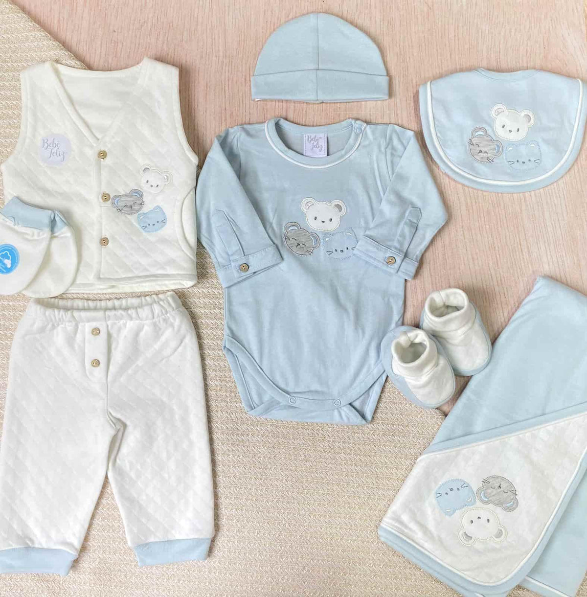 Set Primer Día Chaleco Oso Azul