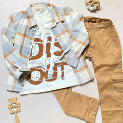 Conjunto 3 Piezas Camisa Cuadros Beige