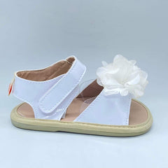 Sandalias Charol Flor Blanca Huellitas Estilo