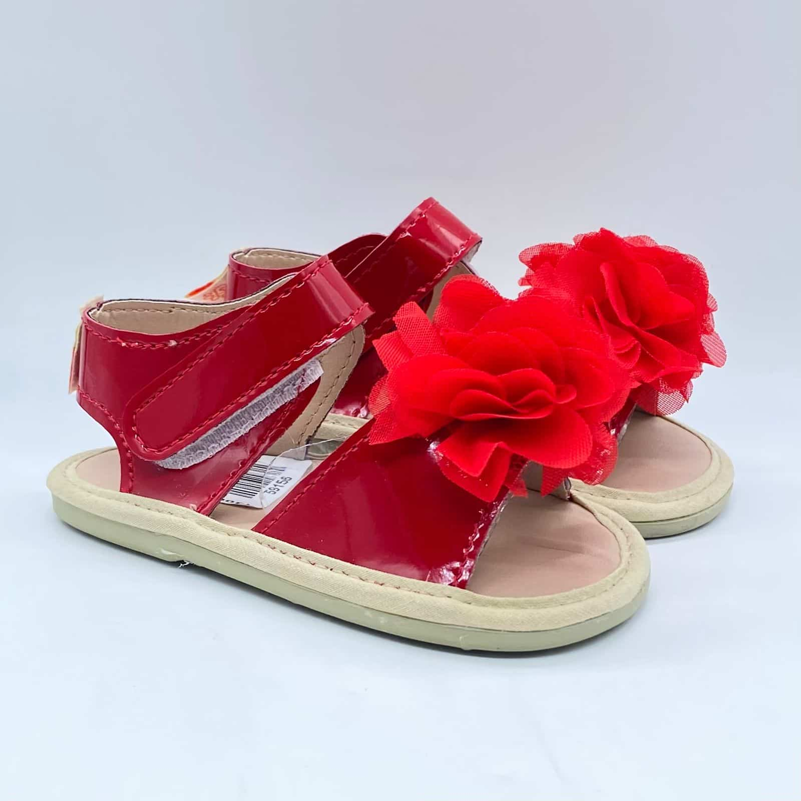 Sandalias Charol Flor Roja Huellitas