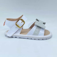 Sandalias Moño Brillo Blanco Huellitas Estilo