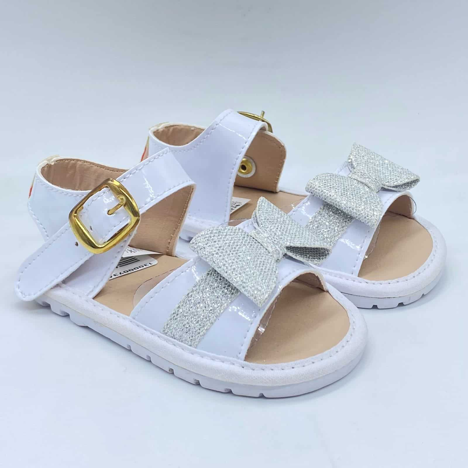 Sandalias Moño Brillo Blanco Huellitas