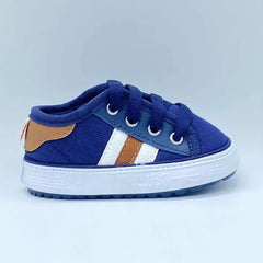 Tenis Cordones Rayas Azul Huellitas Estilo