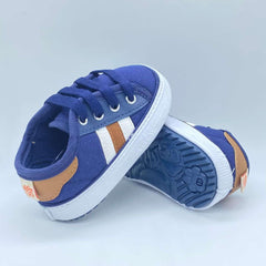 Tenis Cordones Rayas Azul Huellitas Suela