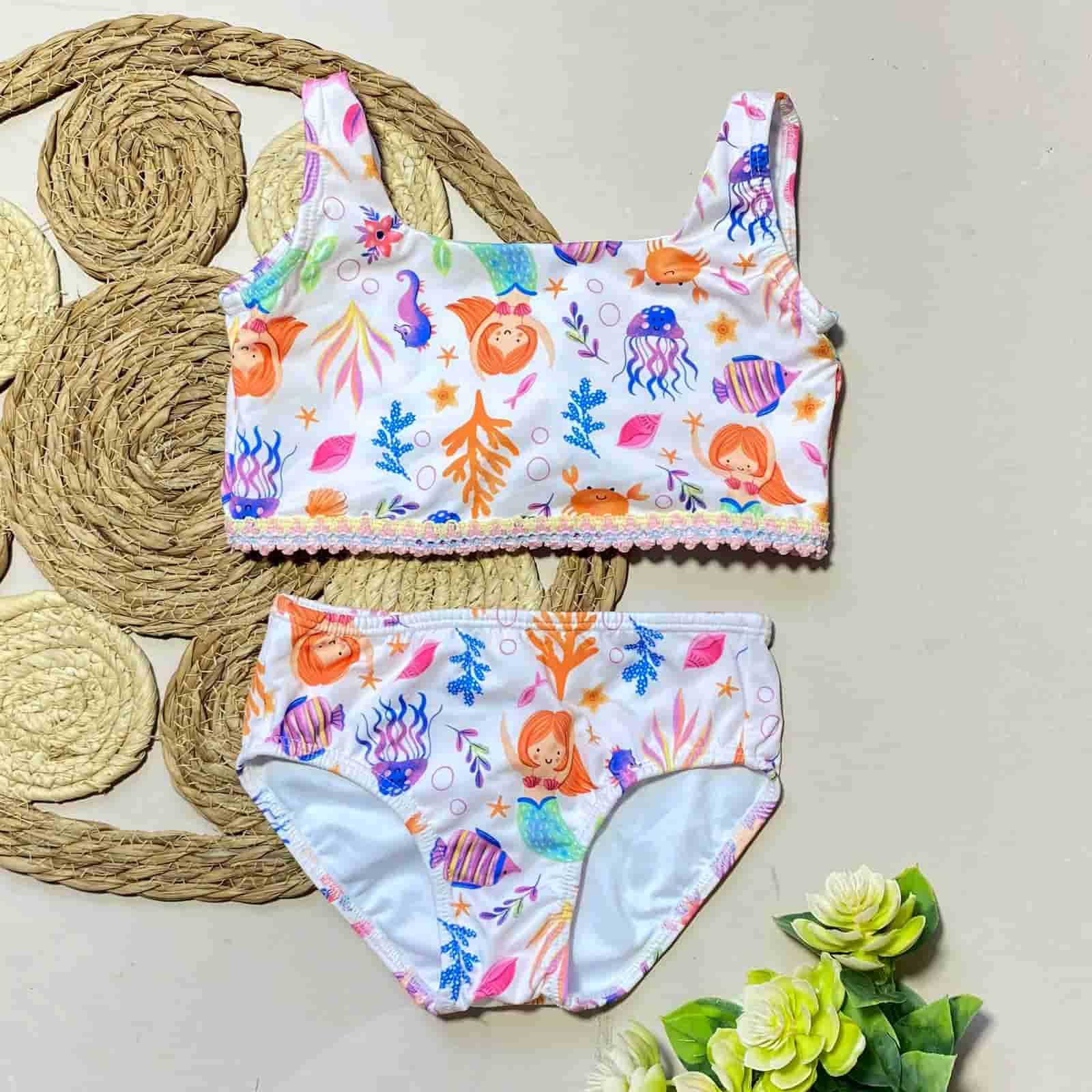 Vestido de Baño 2 Piezas Bordado Sirena blanco