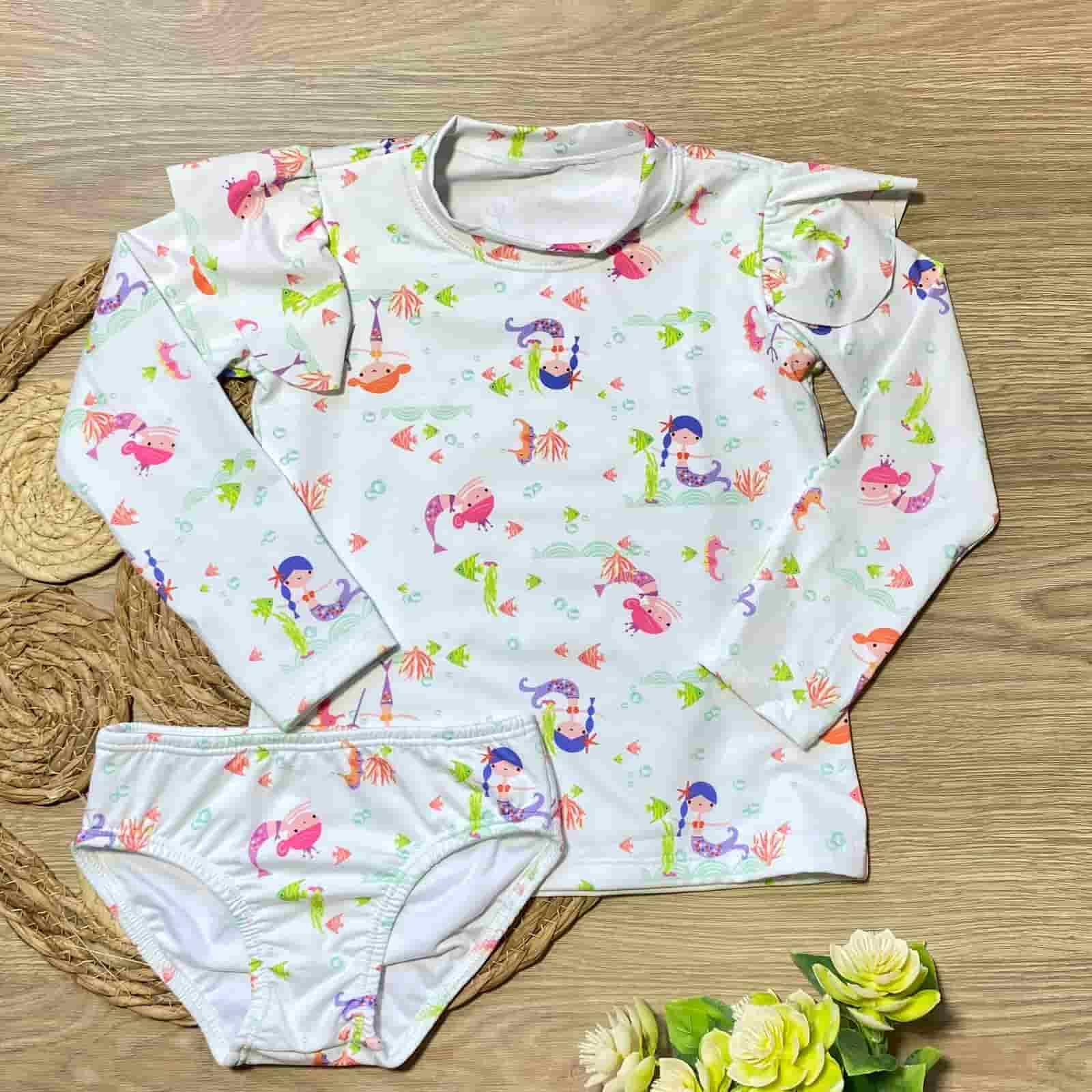 Vestido de Baño 2 Piezas Manga Larga Sirena blanco