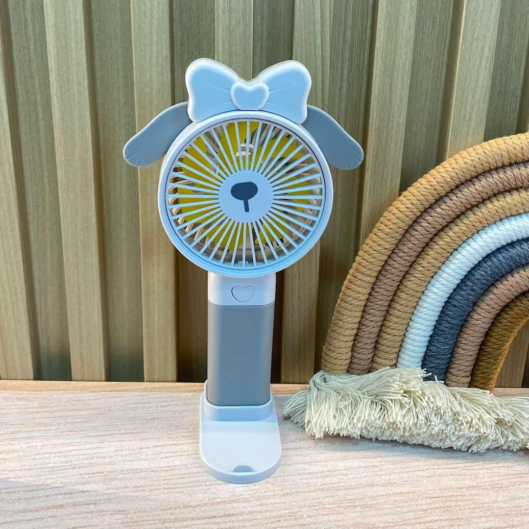 Ventilador Con Base Dog Detalle Moño Gris