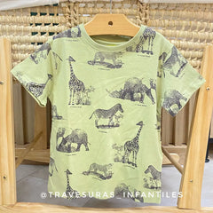 Camiseta Estampada Animales Salvajes Verde