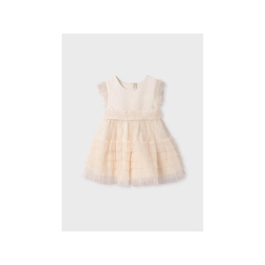 Vestido Tul Volantes Plisados Crudo