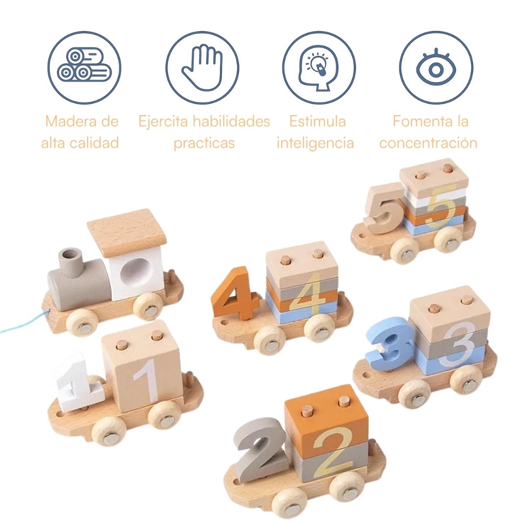 Tren Didáctico De Madera Montessori Con Números Travesuras 
