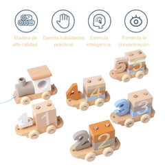 Tren Didáctico De Madera Montessori Con Números Travesuras 